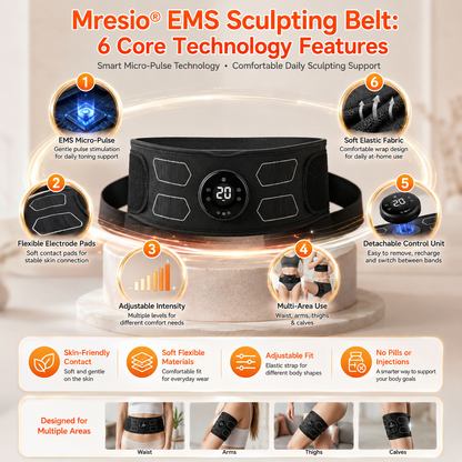 🥭Mresio® Smart Micro-Pulse EMS Sculpting Belt – Waist, Arms, Thighs & Calves Toning Support