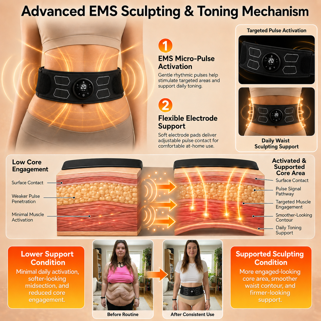 🥭Mresio® Smart Micro-Pulse EMS Sculpting Belt – Waist, Arms, Thighs & Calves Toning Support